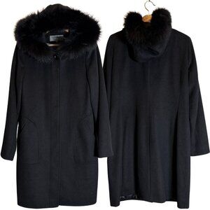 Forecaster of Boston Platinum Real Fox Fur Trim Hooded Wool Coat Womens 10 Black